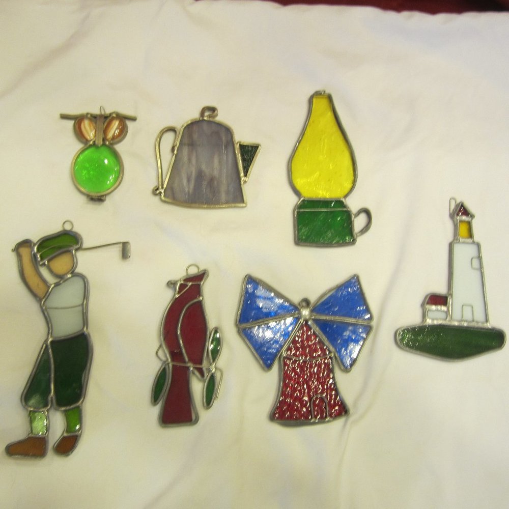 VTG 80'S HANDMADE GLASS SUNCATCHERS, SET OF 7